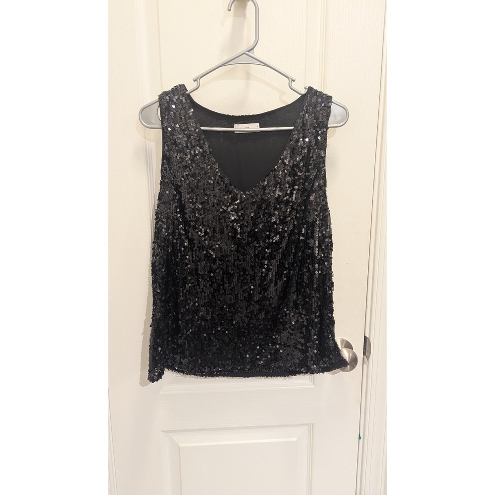 Women's Nine West Sequin Tank Top Size Medium Black‎
